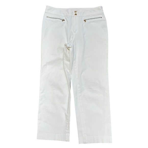 Lauren Ralph Lauren White Capris Gold Accents Wide Straight Leg Women's 10 - Picture 1 of 6